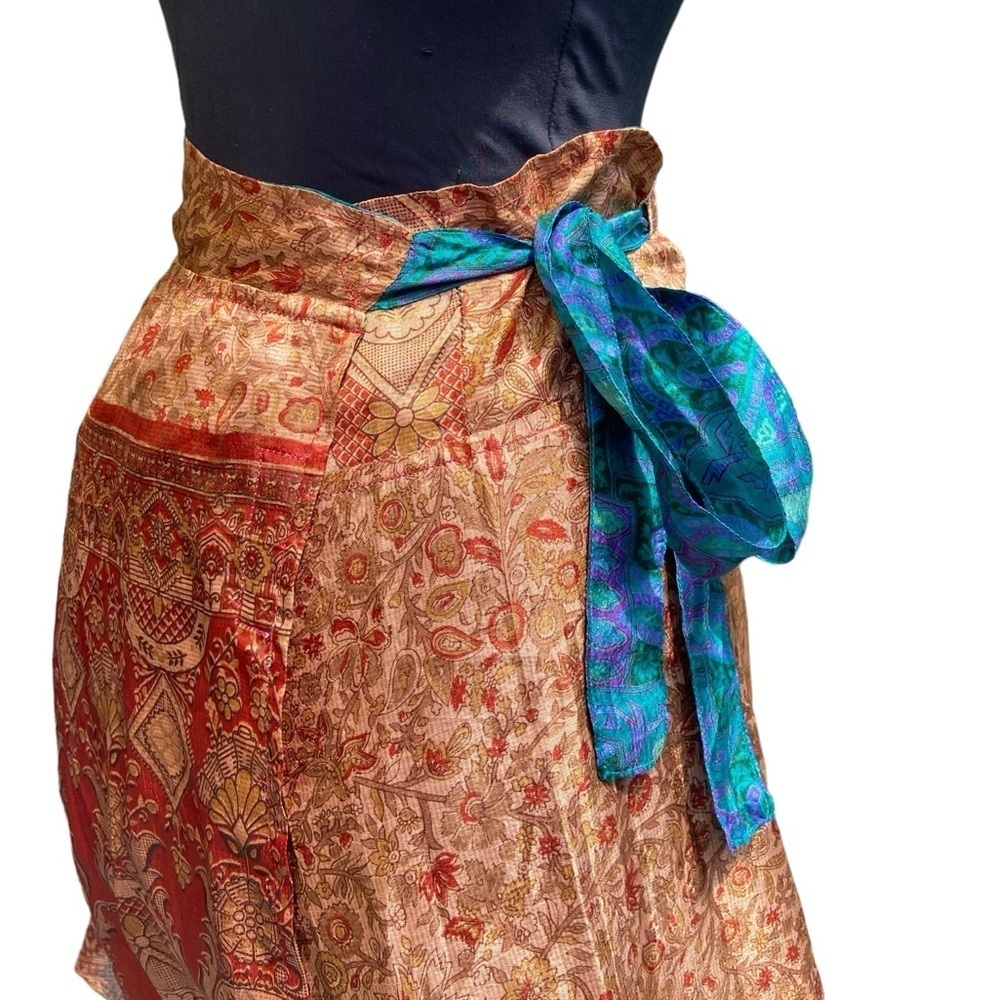 Reversible Silk Wrap Skirt by Western Fashion Bohemian Bluish/Red - Picture 9 of 16